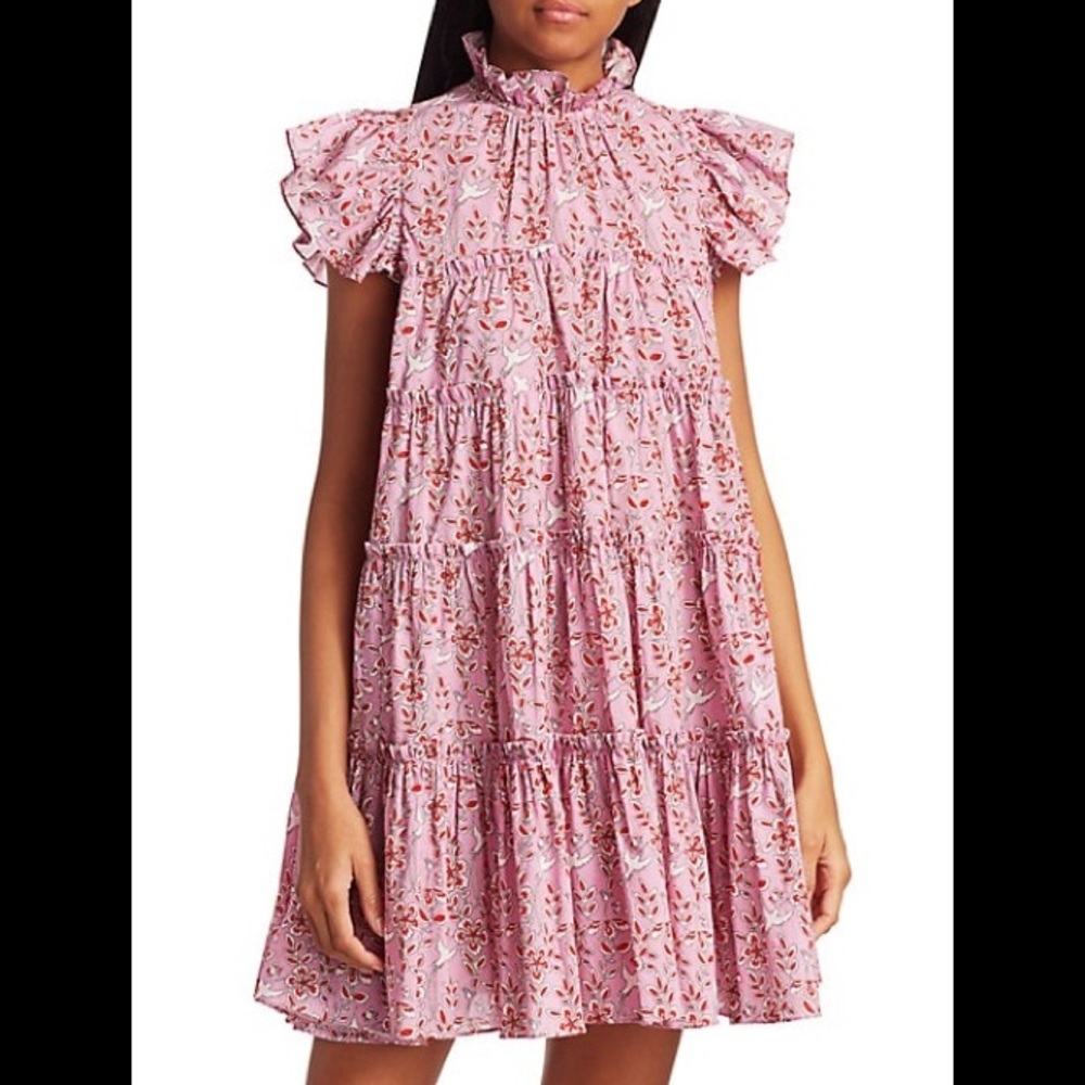 Rhode Tiffanny Floral & Bird Purple Print Dress XS